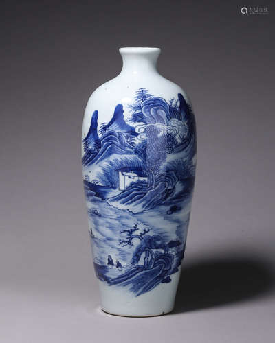 A blue and white landscape porcelain vase