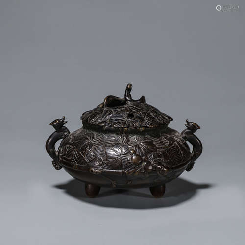 A double-eared copper incense burner