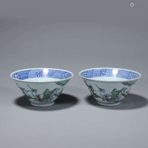 A pair of blue and white doucai porcelain bowls