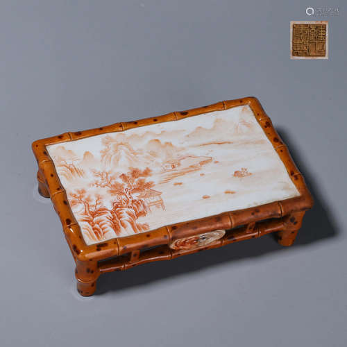 A glazed red bamboo porcelain ink bed