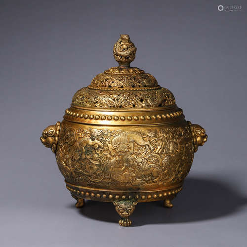 A hollowed out gilding copper censer