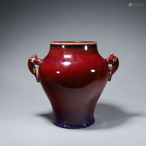 A kiln changed glaze double-eared porcelain zun