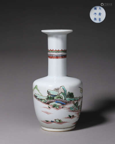 A multicolored landscape porcelain vase