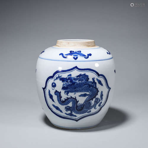 A blue and white dragon and phoenix porcelain jar