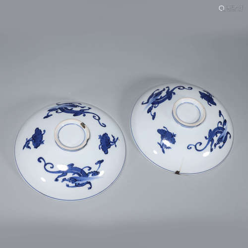 A pair of blue and white dragon porcelain plates