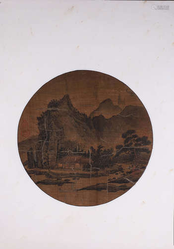 A Chinese landscape silk scroll painting