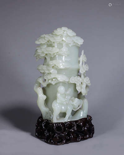 A carved Hetian jade brush pot