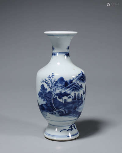 A blue and white landscape porcelain vase