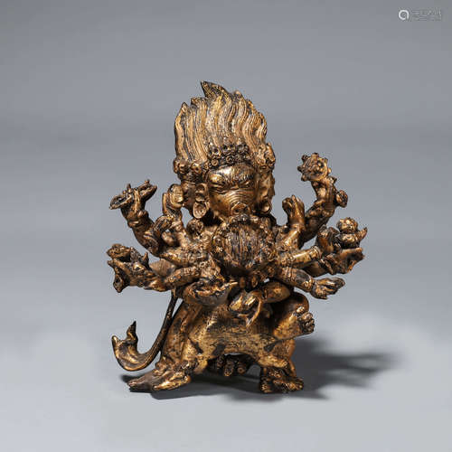 A gilt copper Yamantaka statue