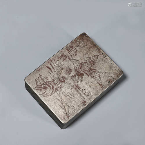 A landscape patterned copper ink box