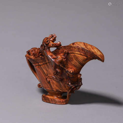 A fragrant rosewood chi dragon cup