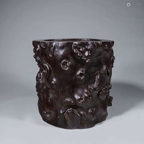 A carved red sandalwood brush pot