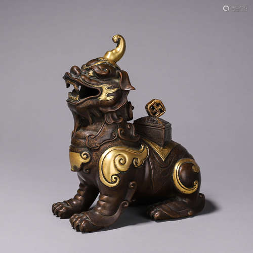 A gilding copper pixiu incense burner