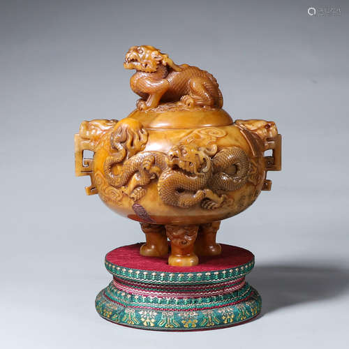 A Tianhuang stone carved dragon censer