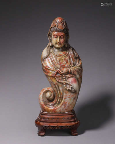 A Shoushan ross quartz Guanyin statue