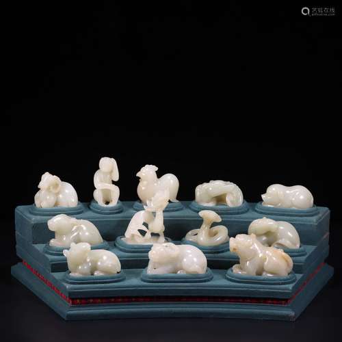 A set of Hetian jade Chinese zodiac