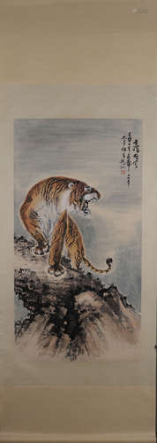 A Chinese tiger painting, Gao Jianfu mark