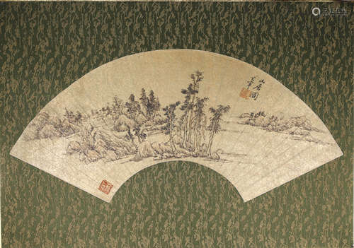 A Chinese landscape silk scroll painting