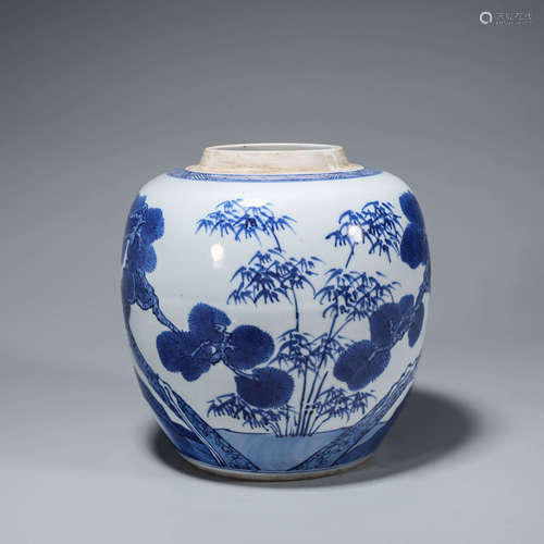 A blue and white porcelain jar