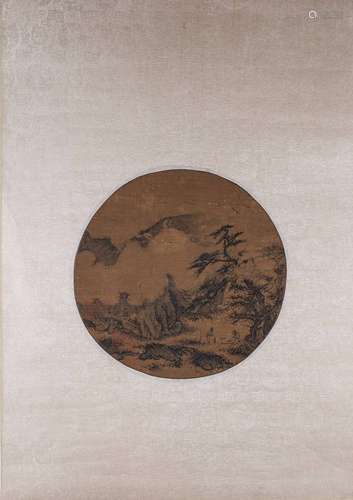 A Chinese landscape silk scroll painting