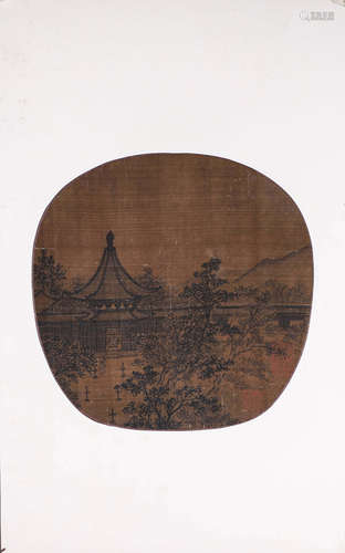 A Chinese landscape silk scroll painting