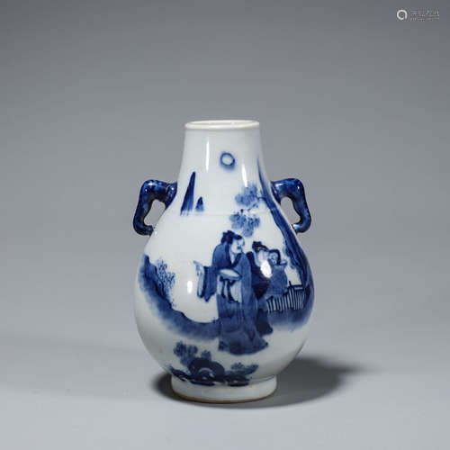 A blue and white figure porcelain zun with elephant head sha...