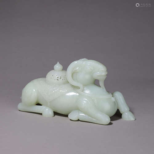 A hollowed out Hetian jade goat incense burner