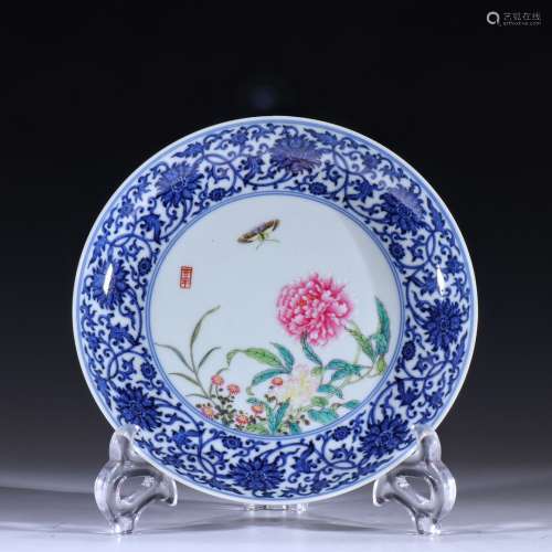 Qinggan Long    Blue and white pink butterfly love flower pr...