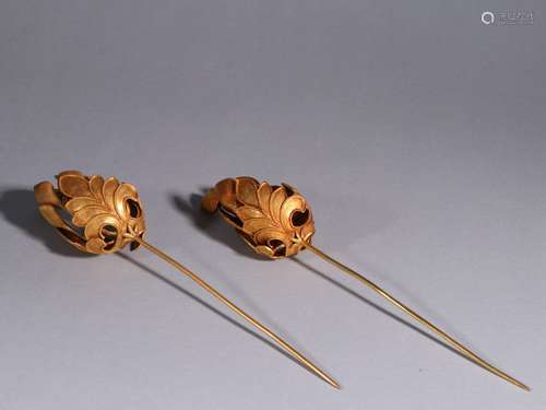 Silver gilt bouquet hairpin pair