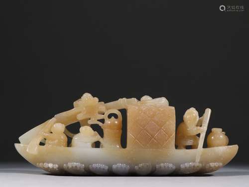 Qing and Hetian jade character story boat ornaments