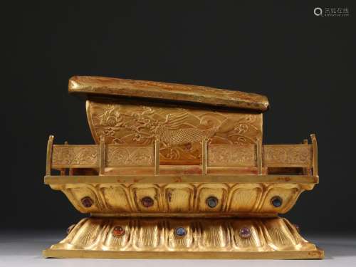 Liao gold bronze gilt chisel Shi Jia Buddha crystal coffin