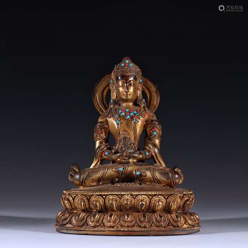 Qing Dynasty bronze gilt Tibetan Buddha statue ornaments