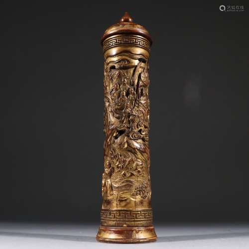 Clear yellow poplar wood paint gold hollow out carved Mazu t...