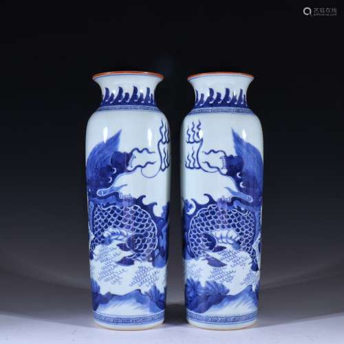 Qing Dynasty blue and white kylin lines like a pair of leg b...