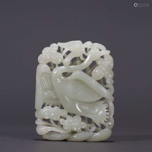 Qing Dynasty Hetian jade seed material fairy crane grain bel...