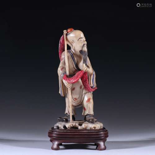 Qing Dynasty Shoushan stone plus color fisherman benefit orn...