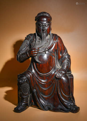 Qinghong wood carving Guan Gong statue