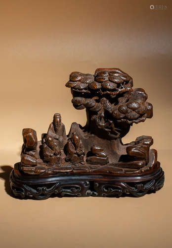 Qing bamboo carving figure Wen Fangshan Zi