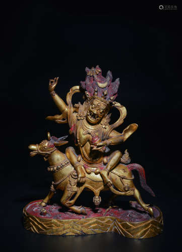 Clear bronze gilt Tibetan style law protection statue