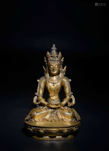 Clear bronze gilt Guanyin statue