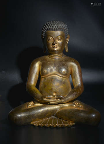 Ming bronze gilt Tibetan style great achievement statue