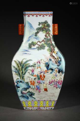 A QING DYNASTY FAMILLE ROSE CHILD PLAY PICTURE PIERCED HANDL...