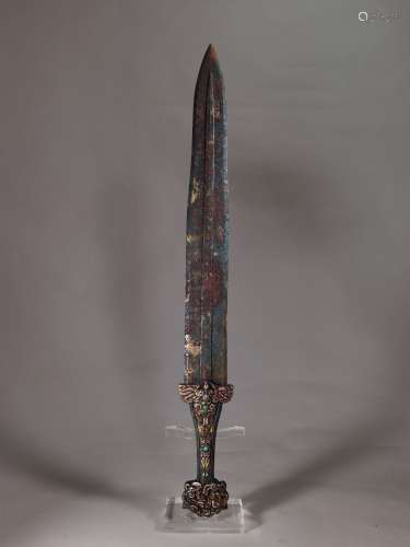 A WARRING STATES GOLD AND SILVER INLAID BRONZE SWORD