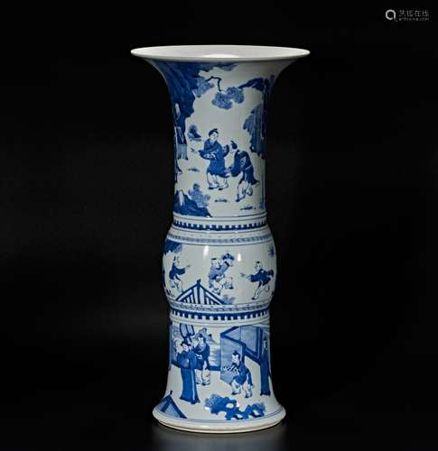 Blue and white figure landscape pattern