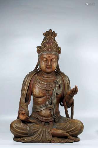 A SONG DYNASTY WOODCARVING KWAN-YIN STATUE