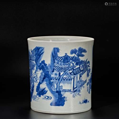 Blue and white characters landscape decorative brush holder