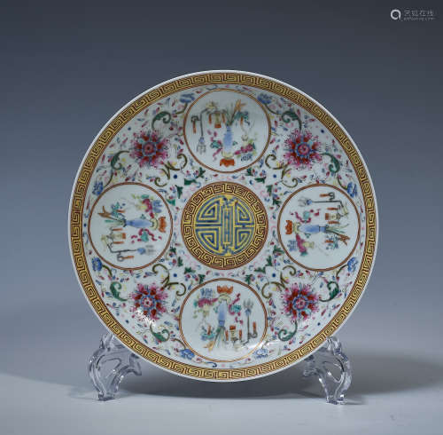 Antique decorative plate with pastel windows in Guangxu kiln...