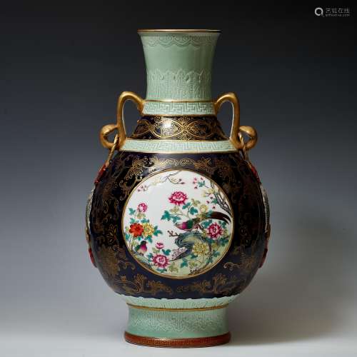 Douqing glaze and famille rose with flower and bird patterns