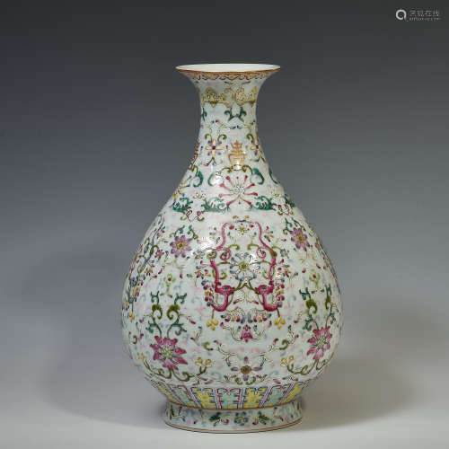 Jade pot spring vase decorated with pink flower