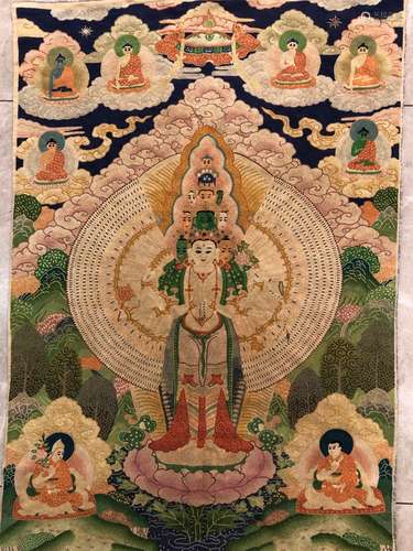 A QING DYNASTY VINTAGE POINT EMBROIDERY TARA THANGKA